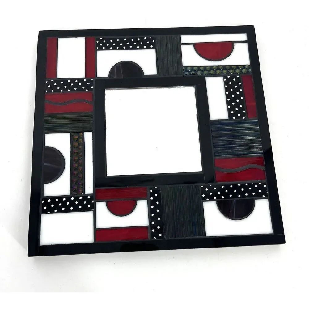 Mark Lewanski Mosaic Mirror Italianate Studio Art Glass Wall Decor Red Black